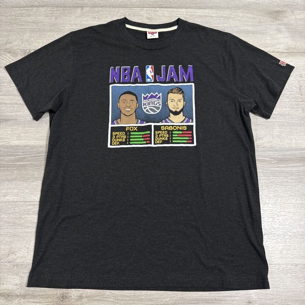 Sacramento Kings NBA Jam Shirt De'Aaron Fox Domantas Sabonis Homage Men's Top XL